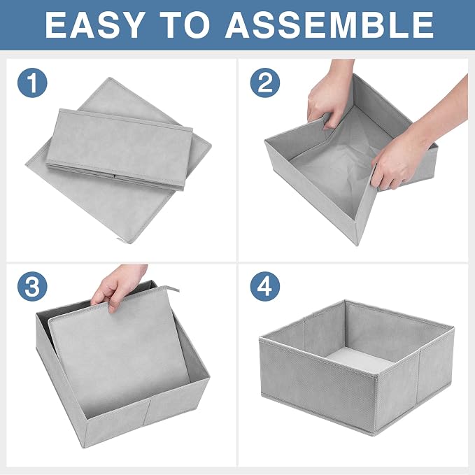Drawer Organizer Clothes 12 Pack, Dresser Organizer for Nursery Bedroom Closet Organization and Storage - Baby Clothes Organizer Bins - Drawer Divider for Sock Underwear Bra Ties (Grey) - Image 7