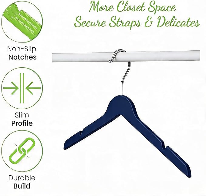 All Hung Up Hangers Slim Plastic Clothes Hangers, Space-Saving Design with Non-Slip Grip, Durable for Everyday Use, Navy Blue, 36 pcs - Image 3