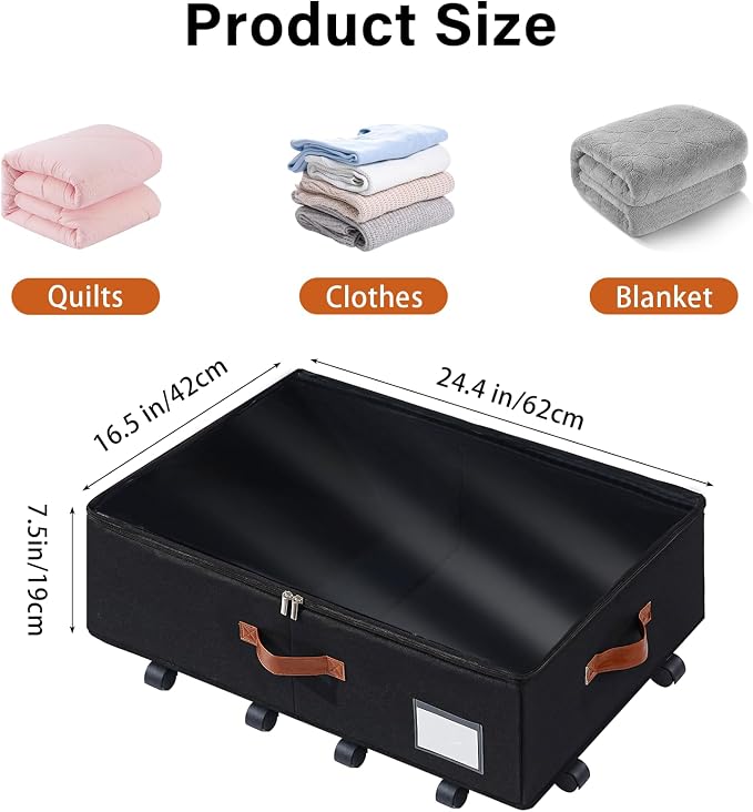 Freebat Under Bed Storage with Wheels 2 Pack, Underbed Container | 7.5 inch Height Under Bed Drawers with Clear Lid Cover, Storage Bag Box with Visiable Window for Clothes, Bedsheet, Pillow - Image 2