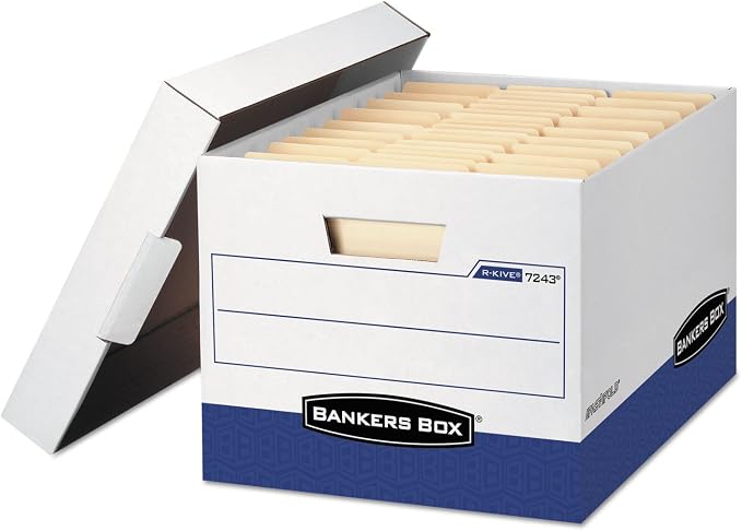 Bankers Box 12-Pack R-Kive Heavy Duty File Storage Boxes with Lids, FastFold Assembly, Letter/Legal, (07243) by BankersBox