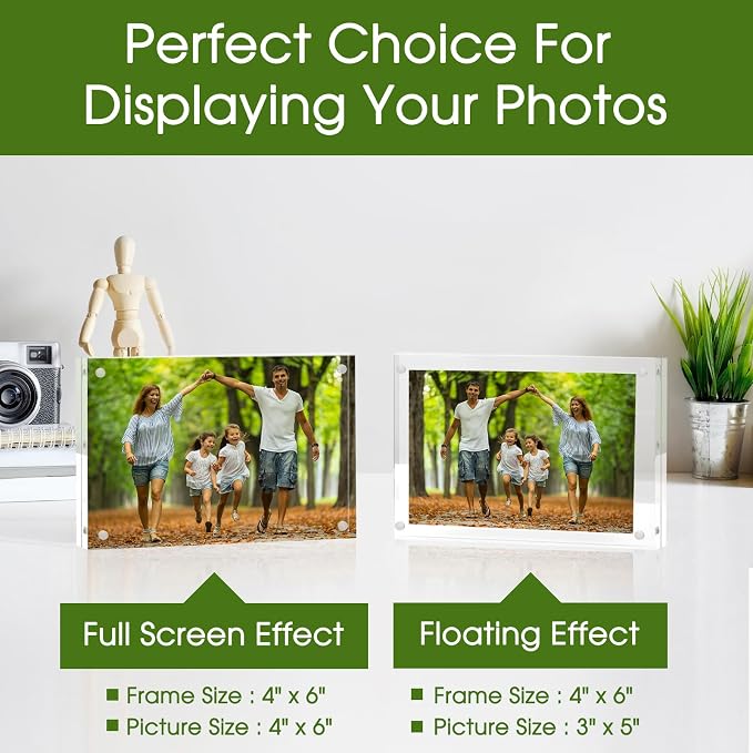 SYNTRIFIC 4x6 Acrylic Frames 5 Pack 20mm Thicker, Freestanding Lucite Frame | Clear Lucite Frames, Stand on Desk, Horizontal and Vertical, Frameless, Floating Effect Photo Display - Image 3