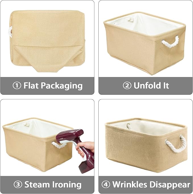 Decorative Basket Rectangular Fabric Storage Bin Organizer Basket with Handles for Clothes Storage (Beige, Medium-1Pack,13.8L*9.8W*6.7H) - Image 5