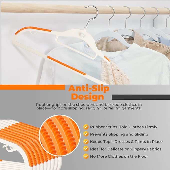 Plastic Hangers 50 Pack, Cascading Slim Space Saving Clothing Hangers with 360° Rotating Hook, Non Slip Clothes Hangers for Sweater Shirt, Heavy Duty Coat Hanger with Inner Hook for Closet, White - Image 5