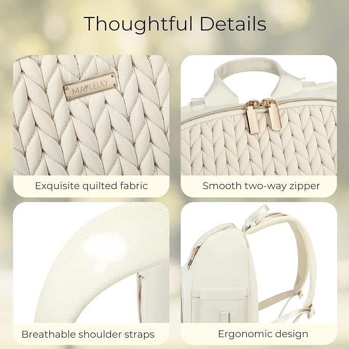 MAPLELILY Large Diaper Bag Backpack, Stylish Baby Travel Diaper Bag, Beige | Lightweight maternity hospital backpack. With changing pad, stroller straps, insulated pocket. Mom, dad, toddler - Image 7