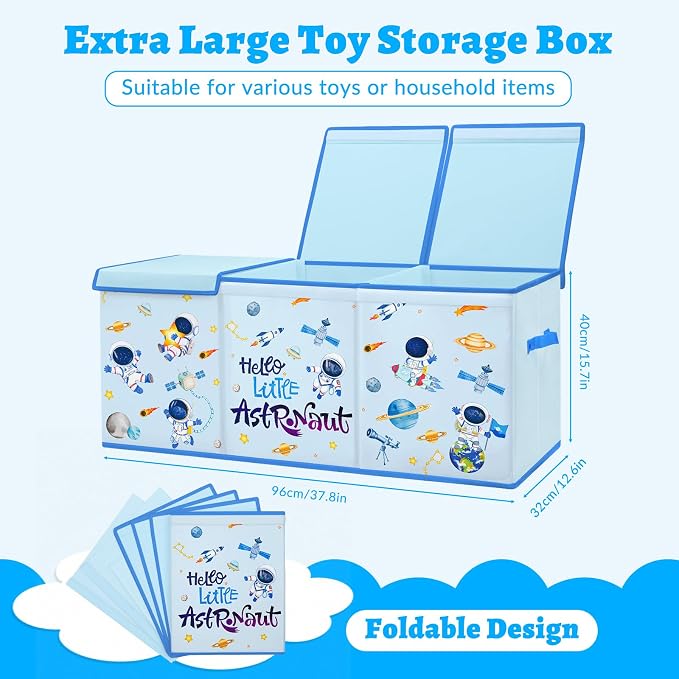 Large Toy Box Collapsible Chest Organizer with Flip Lid for Kids | Oxford Storage Box with Handle for Boy Girl Sturdy Waterproof Organizing Decor for Bedroom Playroom Nursery 37.7×12.5×15.7'' - Image 2