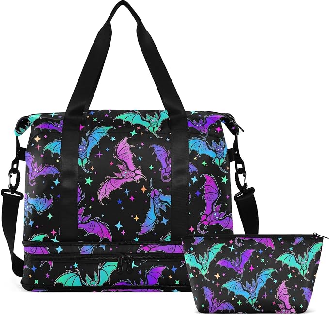 Travel Duffel Tote Bag Halloween Luminous Bats Sports Duffel Bag with Wet Pocket Weekender Overnight Bag for Women Men Gym Bag, Carry On Bag Hospital Bag for Labor and Delivery - Image 8