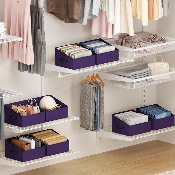 DIMJ Closet Storage Bins 12 Pack - Fabric Storage Baskets for Shelves, Collapsible Clothes Organizer with Handles, Trapezoid Shelf Organization Storage Cubes for Purse, Toys, Books, Towel, Clothes - Image 3