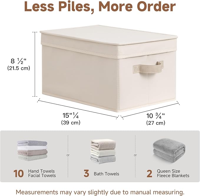 StorageWorks Storage Bins with Lids, Storage Basket with Lid, Closet Bins | Lidded Dust-proof, Easy Pull Handles, Foldable, Stackable, Ideal for Clothes Blanket Towel, Large, Cream White, 3-Pack - Image 6