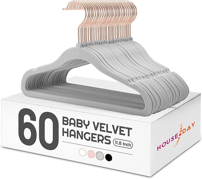 HOUSE DAY Velvet Baby Hangers for Closet, Kids Hangers Velvet 60 Pack, Non Slip Toddler Hanger 11.8 Inch, Durable Childrens Hanger for Newborn Baby Clothes- Gray | Gray Non Slip Toddler Hanger 11.8 Inch, Durable Childrens Hanger for Newborn Baby Clothe... by HOUSEDAY