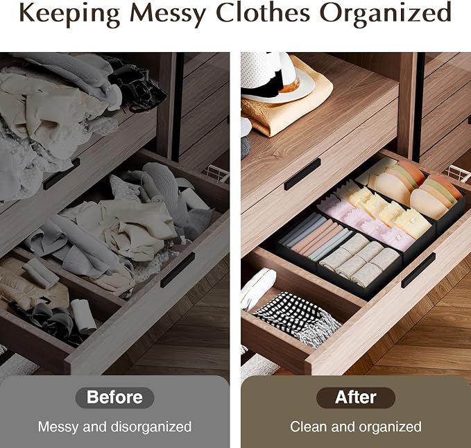 DIMJ Drawer Organiser System, Drawer Organiser, Foldable Storage Box, Fabric, Drawer Inserts for Wardrobes, Wardrobe Organiser for Clothes, Pack of 12, Black - Image 7