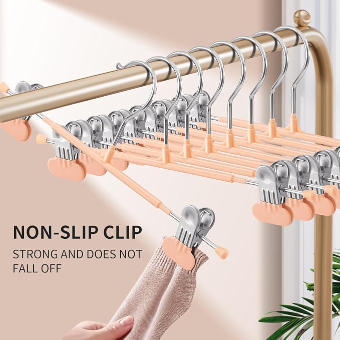 HUADYMEET 14 Inch Heavy Duty Pants Skirt Hangers with Clips,20 Pack | Metal,Space Saving,Adjustable,Hanger for Jeans Shorts Clothes Slacks Trousers,For Adult Men Women,Non Slip,Coral Pink - Image 4