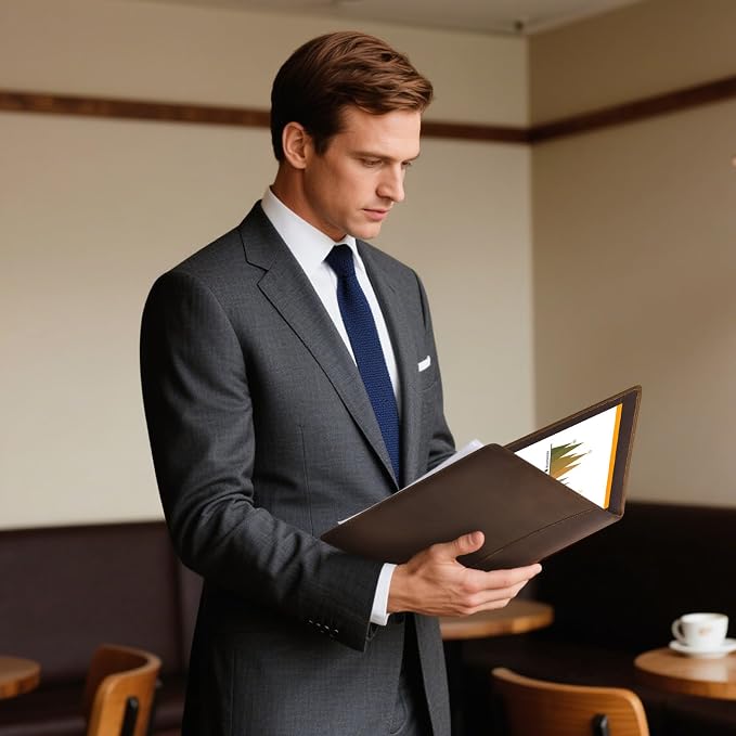 Leather Portfolio Organizer for Men Women, Leather Padfolio Business Resume Legal Pad Portfolio Notebook Binder for A4/Pad, Leather Folio Leather Folder, Brown - Image 7