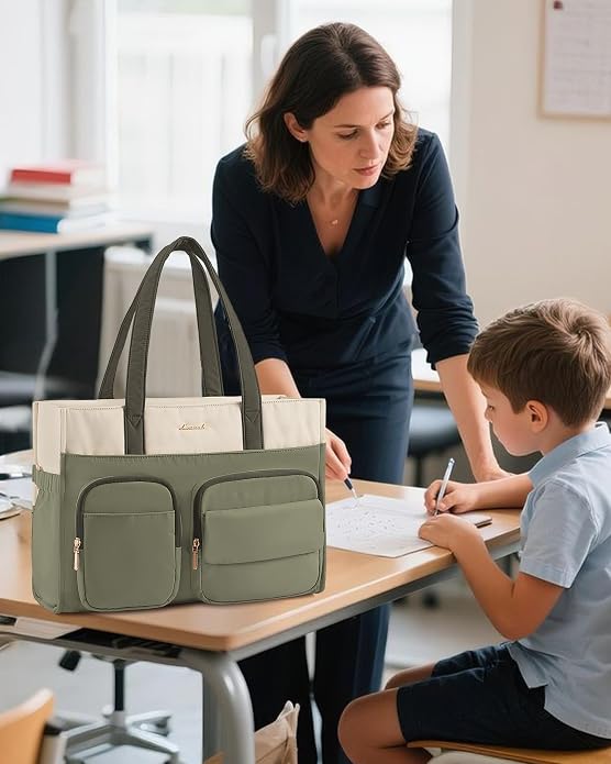 LOVEVOOK Teacher Tote Bag for Women,Multi-pocket Laptop Bag with Large Cup Holder,Nurse Bags Work Travel Computer Handbag - Image 2