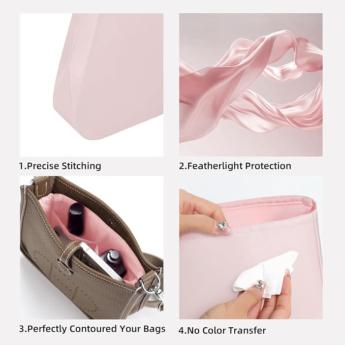DGAZ Silky Purse Organizer Insert Fits Evelyne TPM/PM/GM/TGM Bags, Luxury Handbag & Tote Organizer, Simplicity bag organizer（Pink,GM） | Soft and Lightweight,Perfect Fit,Multi-pocket Storage,Bag Protector,Luxury Bag Care,Handmade,for Smooth Bag Organizer - Image 3