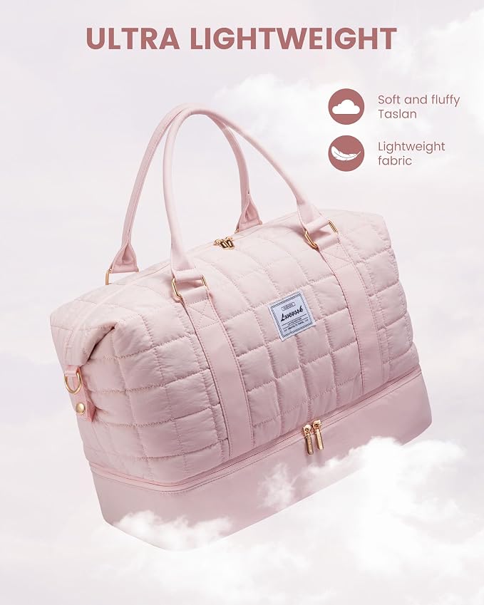 LOVEVOOK Large Duffle Bag for Travel, Puffer Weekend Bags for Women Travel Tote, Carry on Duffel Bag for Airplanes, 18 Inch Personal Item Bag Gym Bag Women, Pink - Image 3