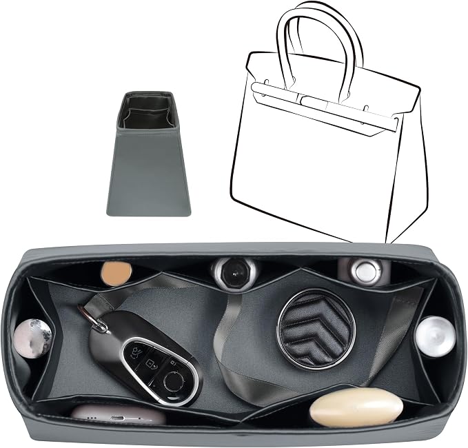 Fits for Brikin Bag Insert Organizer For Hermes(25 S,Gris Meyer) | Premium Silk Material,Smooth Touch,Lightweight,zipper,protect from scratches & stains,multiple pockets,keychain,waterproof by JLYZMoon