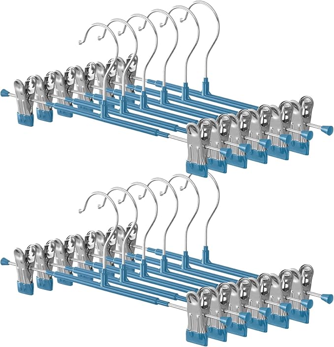 12 Inch Heavy Duty Pants Skirt Hangers with Clips, Blue, 20 Pack | Metal,Space Saving,Adjustable,Hanger for Jeans Shorts Clothes Slacks Trousers,For Adult,Men,Women,Children,Non Slip - Image 2