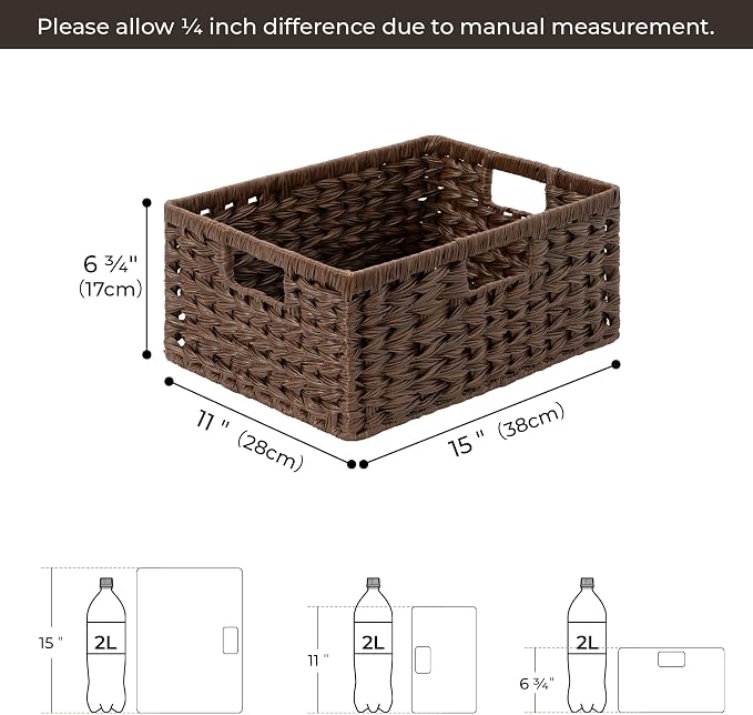 GRANNY SAYS Wicker Storage Baskets for Shelves, Plastic Brown Basket,1-Pack | Waterproof Wicker Baskets for Organizing, Woven Baskets for Shelves, Decorative Basket for Pantry, Brown Basket for Storage - Image 2