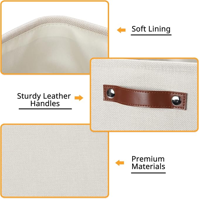 DULLEMELO Large Storage Baskets, Fabric Storage Bins for Organizing Clothes, Large Storage Bins with Handles for Shelves Closet Organizers, Fabric Storage Baskets for Toy Organizers(Beige) - Image 2