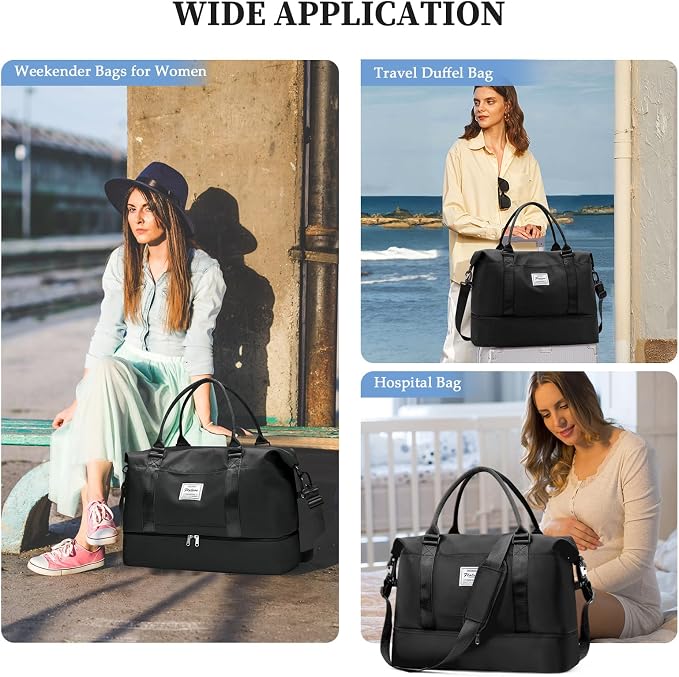 Weekender Bags for Women,Personal Item Travel Bag with Shoes Compartment | Overnight Travel Duffel Bag with Grid Toiletry Bag,Carry-On Bag,Extra Large - Image 7