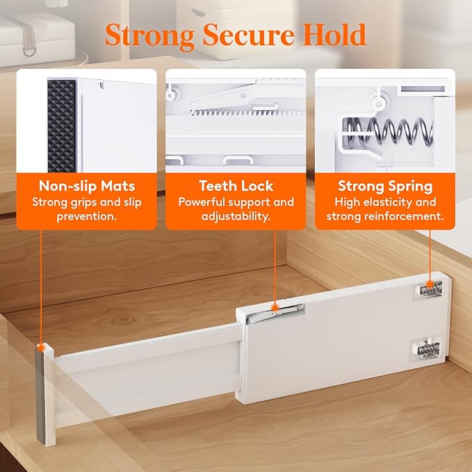 Lifewit 4" High Upgrade Drawer Divider, Adjustable Drawer Organizer Clothes | 20 Pack 11-17" Expandable White Plastic Drawer Separator for Dresser, Kitchen, Closet, Nursery, Office Organization & Storage - Image 4