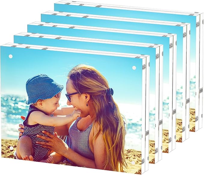 HELPLEX Acrylic Frame, 5 Pack 6x8 Acrylic Picture Frames, 24mm Thicker Frameless Clear Double Sided Magnetic Frame, Free Standing Desktop Display by HELPLEX