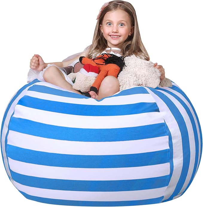WEKAPO Stuffed Animal Storage Bean Bag Chair Cover for Kids | Stuffable Zipper Beanbag for Organizing Children Plush Toys Large Premium Cotton Canvas (Blue, XX-Large) by Wekapo