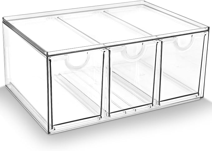 Prsildan Acrylic Makeup Organizer Stackable Storage Drawers with 3 Drawers for Office Desk Vanity Craft Room Clear Drawer Organizers for Hair Accessories Art Supplies Cosmetics Modular System by Prsildan