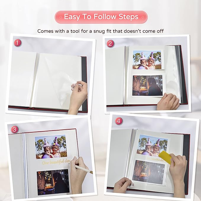 Popotop Large Photo Album Self Adhesive 4x6 5x7 8x10 Scrapbook Album DIY Picture Book,Gifts for Mom,Family Baby and Wedding,with Metal Pen and Plastic Board - Image 4