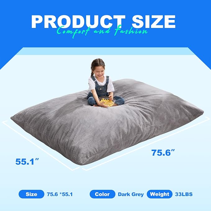 Hobestluk Adult Bean Bag Chair 3 in 1 Convertible Large Bean Bag Sofa | Plush Grey,Machine Washable,Removable Cover,Easy Convert And Install,Floor Bed,For Livingroom Bedroom - Image 3