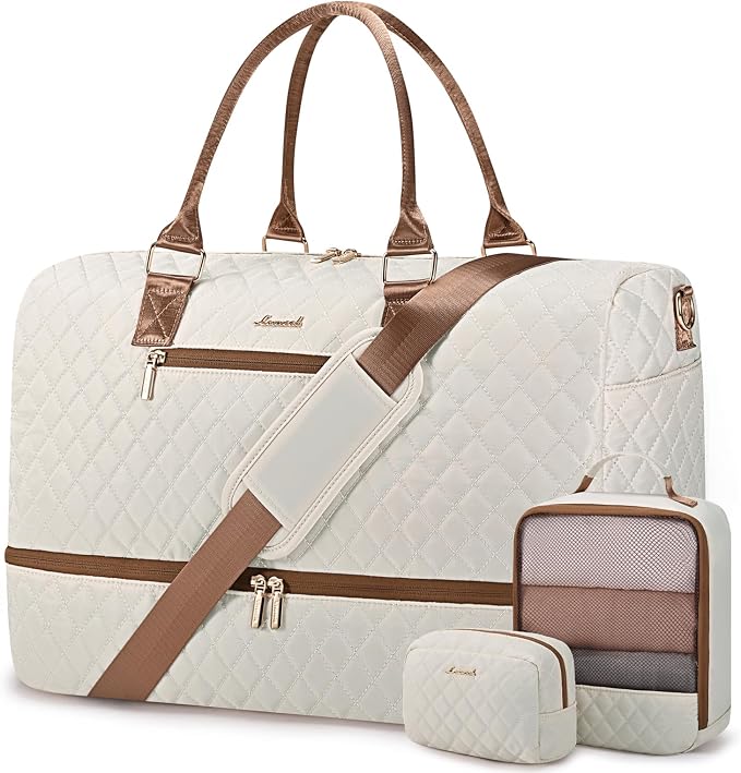 LOVEVOOK Travel Duffle Bag for Women, Weekender Overnight Bag with Shoe Compartment, Carry on Bag with Toiletry Bag, Gym Duffel Bag with Wet Pocket, Hospital Bags for Labor and Delivery 3 Pcs Set by LOVEVOOK