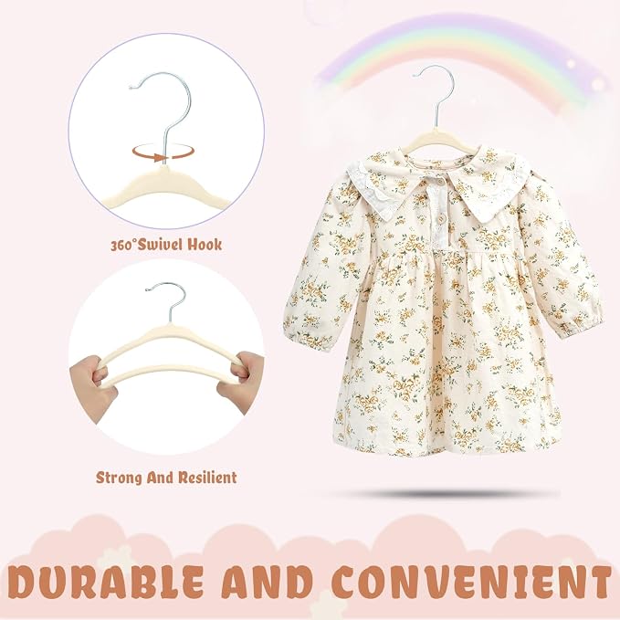 BAGAIL 50 Pack Kids Velvet Hangers 11 Inches Children's Clothes Hangers Non-Slip Baby Hangers for Infant/Toddler (Ivory) - Image 3