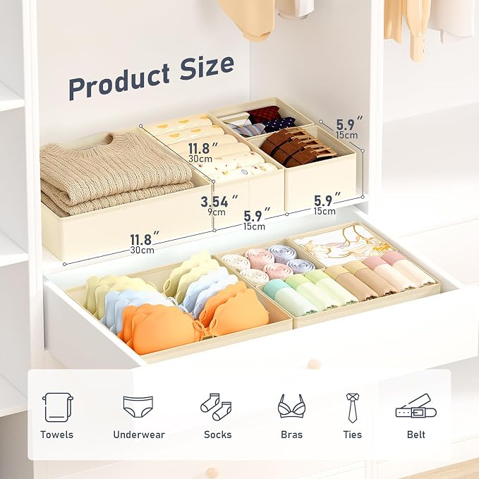 DIMJ Drawer Organizer Clothes - 24 Pack Dresser Organizer, Foldable Closet Organizers and Storage, Fabric Dresser Drawer Organizers, Drawer Dividers for Nursery, Baby Clothes, Underwears, Sock - Image 3