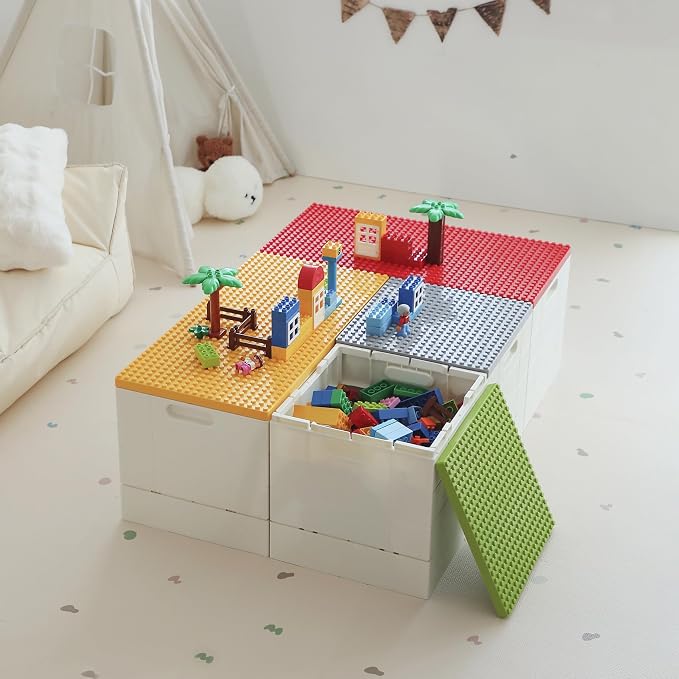 53 Qt. Folding Storage Box with Large Building Lid for Lego Duplo Blocks, 13 Gallon Collapsible Organizer for Lego Bricks (Yellow) - Image 6