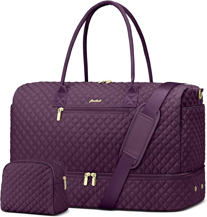 Travel Weekender Duffle Bags for Women - Large Carry On Bag with Shoe Compartment Overnight Bag with Toiletry Bag Duffel Bags with Wet Pocket for Gym Hospital Bags for Labor and Delivery Dark Purple by FOCDOD