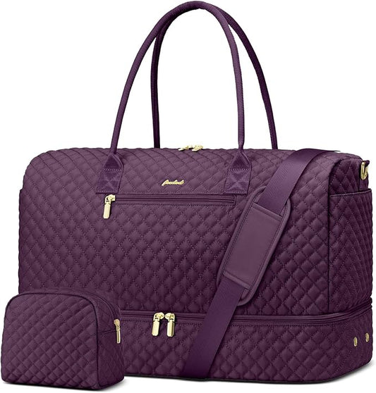 Travel Weekender Duffle Bags for Women - Large Carry On Bag with Shoe Compartment Overnight Bag with Toiletry Bag Duffel Bags with Wet Pocket for Gym Hospital Bags for Labor and Delivery Dark Purple by FOCDOD