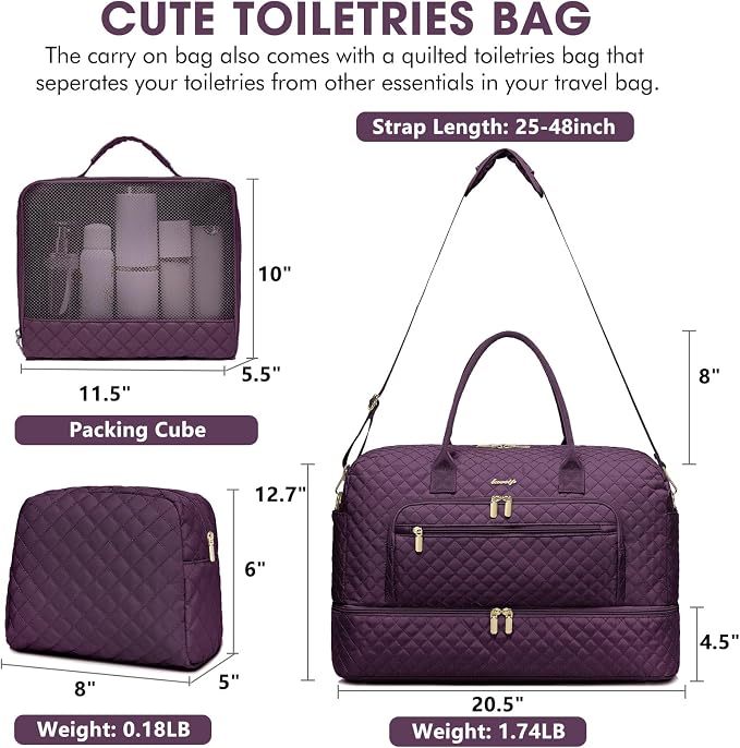 Large Women Travel Duffle Bag - Carry on Overnight Weekend Travel Duffel Tote Gym Bag with Wet Pocket Toiletry Weekender Overnight Bag for Travel Business Trips Sports Hospital 3 Pcs Set - Image 2