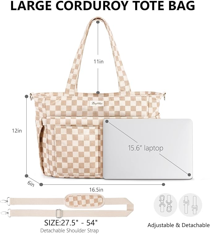 Bagstellar Corduroy Tote Bag for Women, 17 Pockets Laptop Work Tote Purse | Large 15.6” Computer Bag w/ 40oz Cup Holder & Strap, Zipper Teacher Nurse Bible Shoulder Bag for School Travel College Office - Image 2