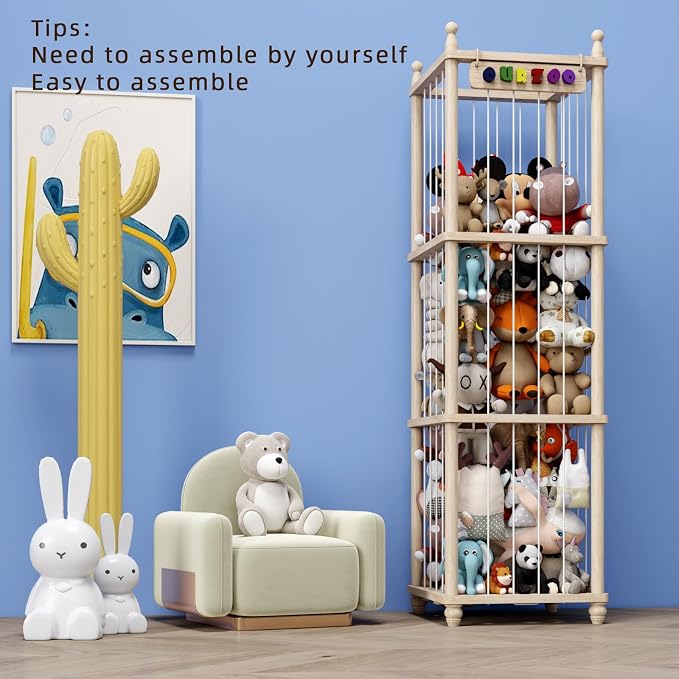 Stuffed Animal Storage Wood Toy Storage Organizer, Upgraded Design from Bean Bag Stuffed Animal Hammock Plushie Net, Large Toy Chest Stuffed animal holder for Kids Nursery Playroom Bedroom （XL） - Image 7