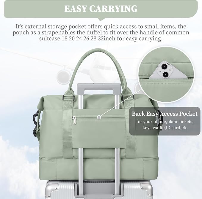 Weekender Bags for Women, Personal Item Travel Bag with Shoes Compartment | Overnight Travel Duffel Bag with Toiletry Bag, Airplane Friendly Carry-On Bag with Wet Pocket & Trolley Sleeve,Medium - Image 8