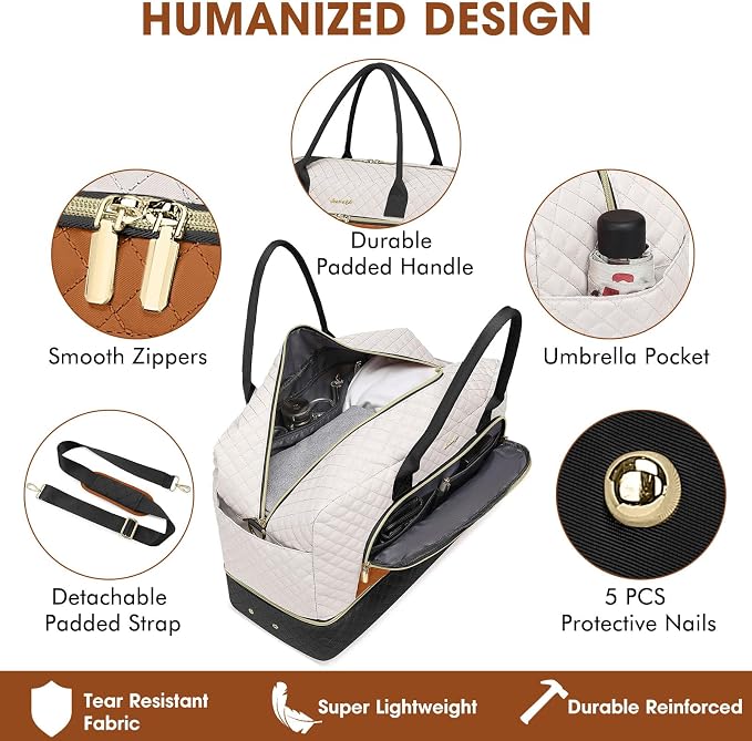 Travel Duffle Bag Weekender for Women - Carry-On Overnight Bag Personal Item Bag with Shoe Compartment & Wet Pocket Large Weekend Tote Bags with Toiletry Bag Hospital Bags for Labor and Delivery - Image 3