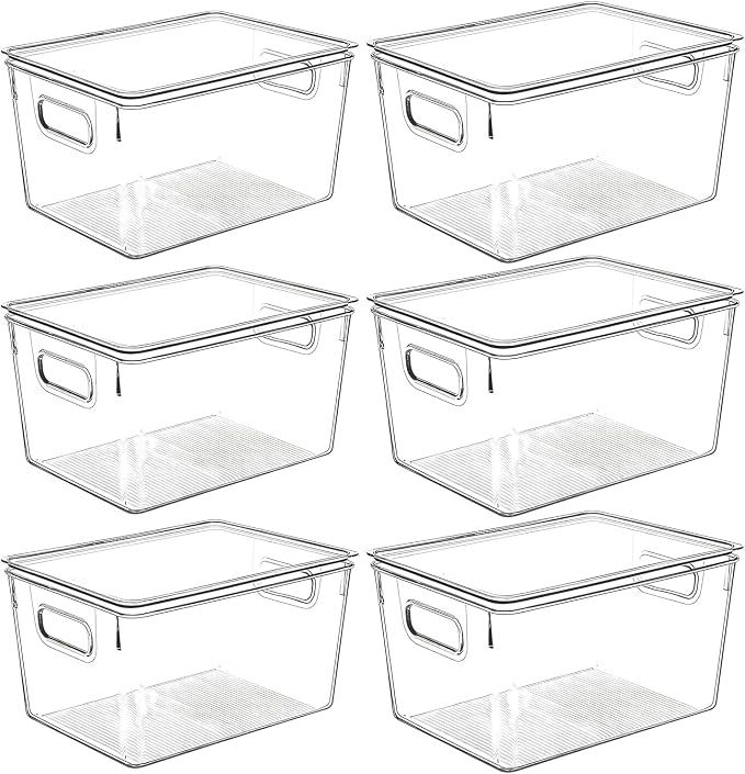 Clear Plastic Storage Bins with Lids, Perfect for Kitchen Organization or Pantry Organization and Storage, Stackable Fridge Organizer Bins, Storage Containers for Organizing, Cabinet Organizers by CONTROLKITCHEN