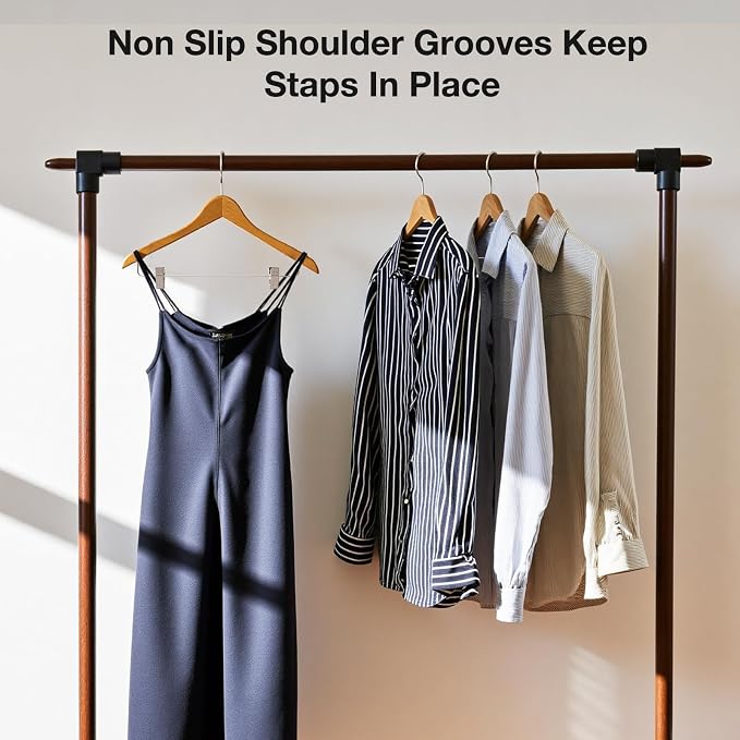 Wooden Hangers with Clips 24 PCS Pants Hangers with Clips,Smooth Solid Wooden Pants Hangers,360 Swivel Hooks & Adjustable Clips,for Jeans,Skirt,Suit,Shorts,Scarf. - Image 6