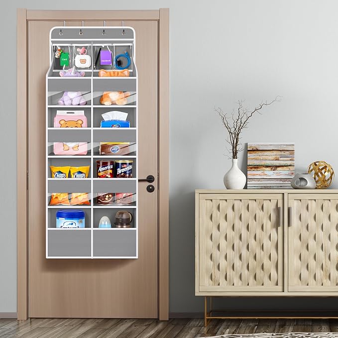 Univivi Upgraded Over the Door Organizer for Baby Nursery, Grey, 5-Shelf | Fabric Door Organizer with Clear Window Deep Pockets, Over Door Hanging Organizer for Baby Essential, Bedroom, and Dorm - Image 6
