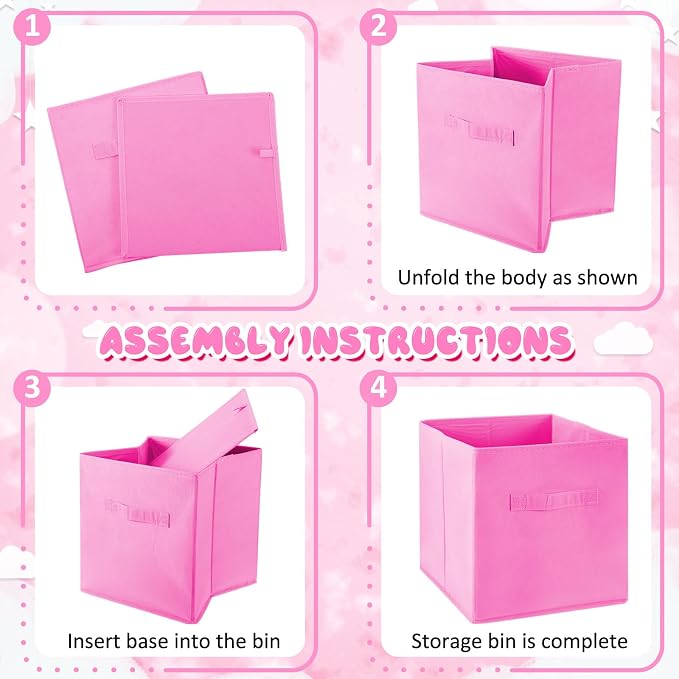 Yinder 12 Pcs Cube Storage Bin Pink 10.5''x10.5''x11'' Storage Bins for Playroom Decor Colorful Bins for Kids Foldable Baskets for Nursery Organizer Boxes Fabric Boxes - Image 4