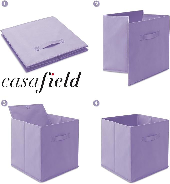 Casafield Set of 12 Collapsible Fabric Cube Storage Bins, Lavender - 13" Foldable Cloth Baskets for Shelves, Cubby Organizers & More - Image 6