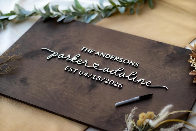 Personalized Last Name Guest Book, Unique Guest Book Sign, Custom Alternative Guest Book, Wooden Guest Book, Wedding Ceremony Guestbook Sign (Design 2) - Image 7