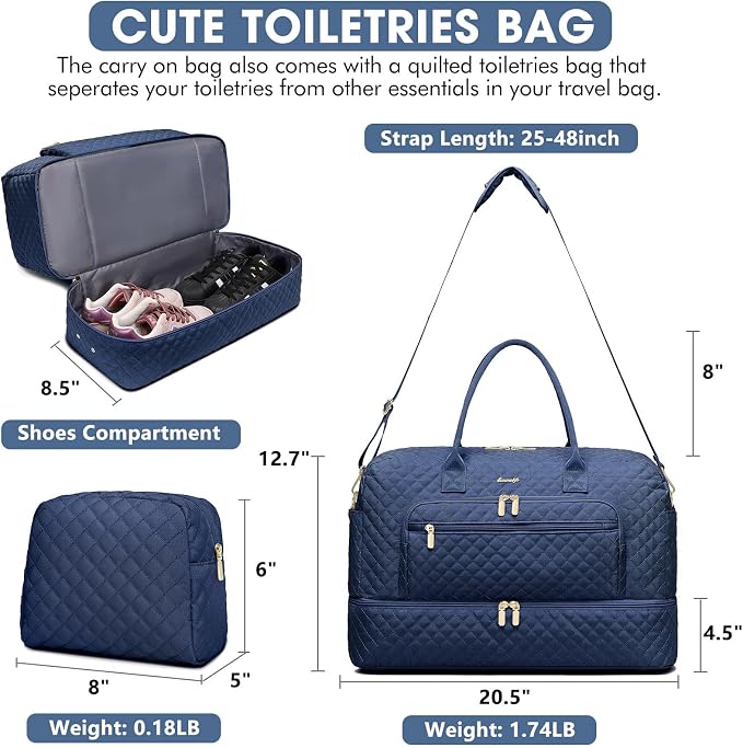 Large Women Travel Duffle Bag - Carry on Overnight Bag Weekend Travel Duffel Tote Bag Yoga Gym Bag with Wet Pocket Toiletry Weekender Overnight Bag for Travel Business Trips Sport Hospital Navy - Image 2