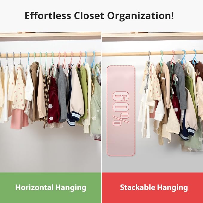 60PCS Baby Hangers, Extendable & Stackable Kid Clothes Hangers, Mix-Colors 11~14Inch for Baby Toddler Children Kids Teen, Non-Slip Plastic - Image 3