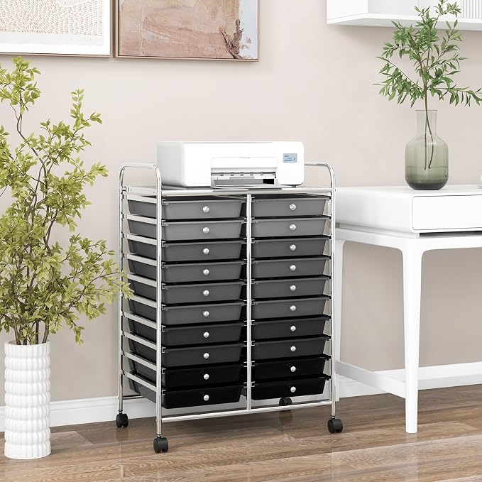RELAX4LIFE 20 Drawer Rolling Storage Cart, Mobile Rolling Cart w/Drawers for School Classroom Teacher Office Home Salon, Paper File Art Supply Craft Organizer, Utility Cart on Wheels (Gradient Grey) - Image 8